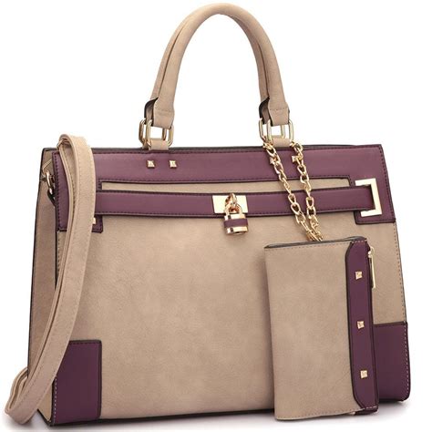 Women S Two Tone Fashion Handbag For Women Top Handle Satchel Bag Padlock Designer