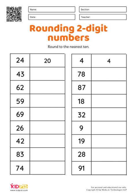 Rounding 2-digit Numbers Worksheet