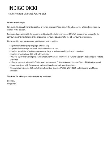 Remote Engineer Cover Letter | Velvet Jobs