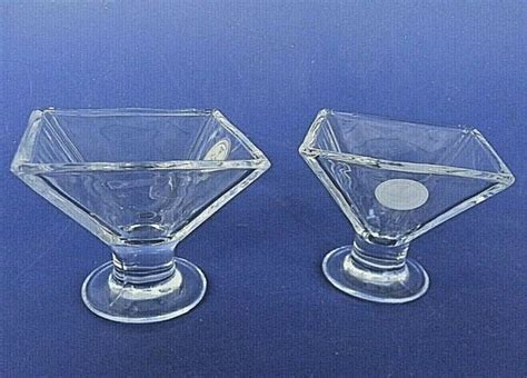 Pair Of Crystal Clear Small Square Footed Drinking Glasses 2 Oz