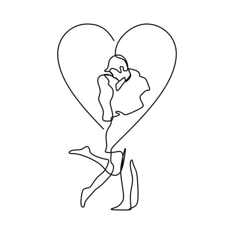 Slow motion, blue studio lighting, shallow depth of one line drawing abstract feet. Continuous Line Drawing Of Couple Kissing Each Other ...