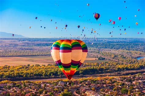 Aerial View Hot Air Balloons Flying During The Albuquerque