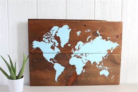 Rustic World Map Travel Art Map Of The World Wooden Etsy Canada
