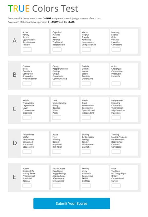 Looking for a four color printable personality quiz for teens? Versatile true colors personality test printable | Lucas Website