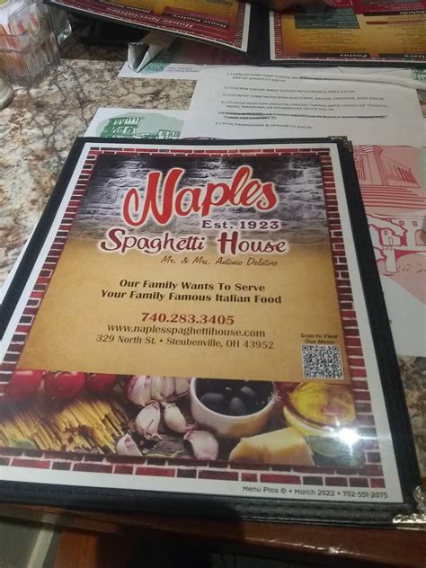 Menu at Naples Spaghetti House restaurant, Steubenville