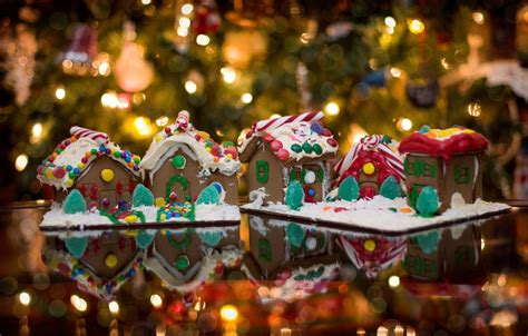 Wallpaper Lights Mood Holiday Tree Food Houses