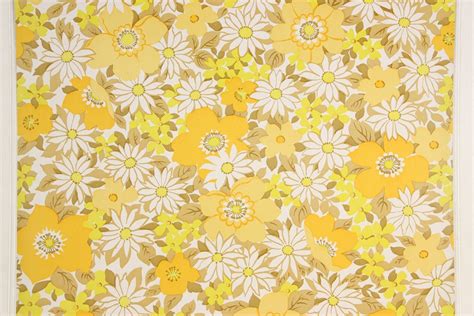 Flowery wallpaper printing on fabric flower painting flower phone wallpaper flower backgrounds flower aesthetic decoupage paper vintage flowers.: 1970s Vintage Wallpaper Retro Yellow and White Flowers ...