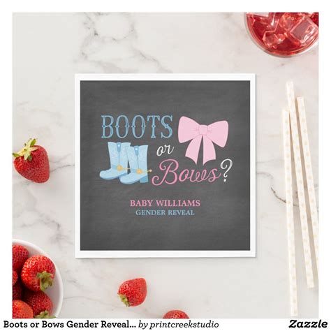 Boots Or Bows Gender Reveal Party Baby Shower Paper Napkins Zazzle