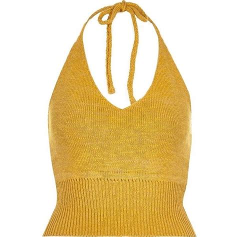 River Island Yellow Knitted Halter Neck Crop Top Yellow Knit Summer