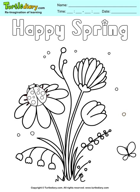 Happy Spring Flower Coloring Sheet | Turtle Diary