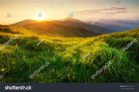 Mountains During Sunset Beautiful Natural Landscape Stock Photo