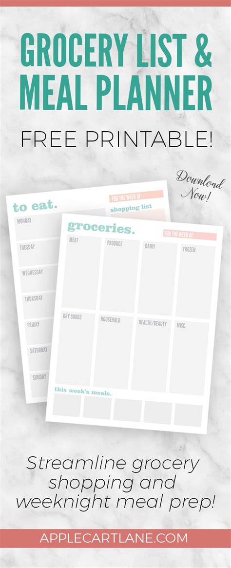 Grocery List And Meal Planning Printable Applecart Lane Meal Planning