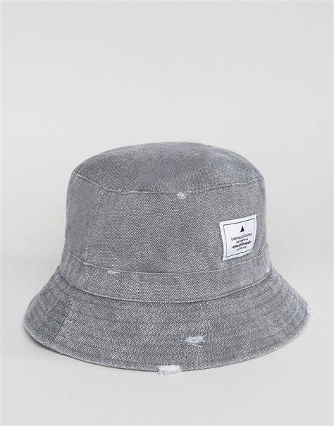 Asos Denim Distressed Bucket Hat In Charcoal In Gray For Men Lyst