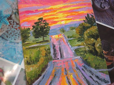 Road Painting Original Art Sunset Landscape Oil Artwork Road Etsy