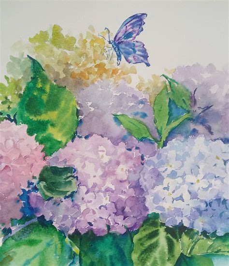 Hydrangea Watercolor Painting Hydrangea Bouquet Hydrangea Etsy