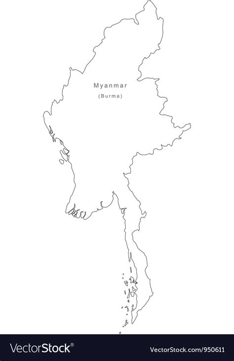 Black White Myanmar Outline Map Royalty Free Vector Image