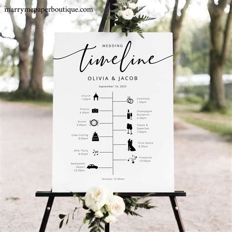 Wedding Timeline Sign Template Modern Calligraphy Wedding Itinerary