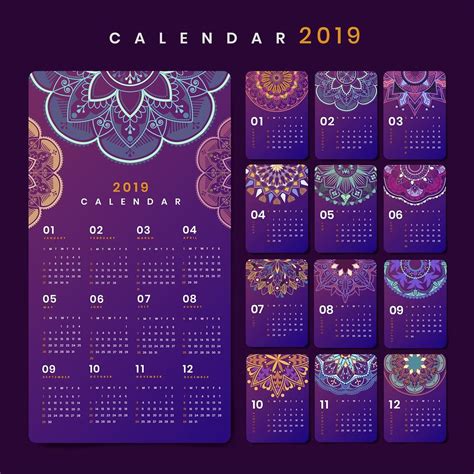 Mandala Calendar 2019 Vector Posters Free Vector Rawpixel