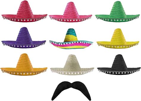 buy mexican multi coloured sombreros with white pom pom edging moustache perfect for any