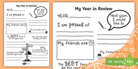 My Year In Review Writing Template Teacher Made