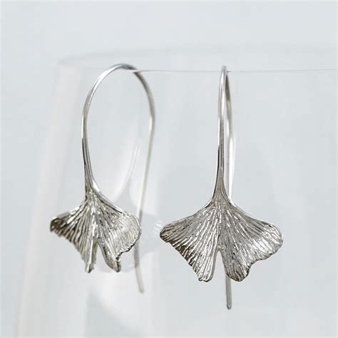 Ginko Leaf Dangle Earrings In Solid Sterling Silver 142s Etsy