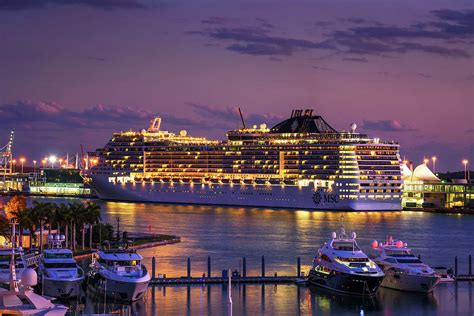 Luxury Msc Divina Cruise Ship In The Port Of Miami At Sunset Photograph