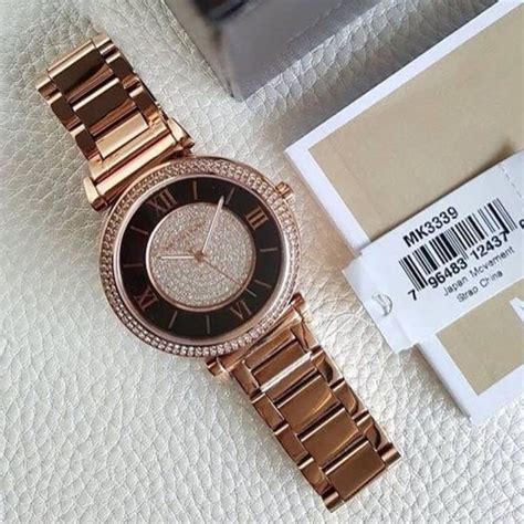 Michael Kors Stainless Steel Ladies Watch Mk3339 Rose Gold Caitlin Three Hand Fixed Pave