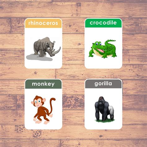Wild Animals Flashcards Montessori Educational Learning 41