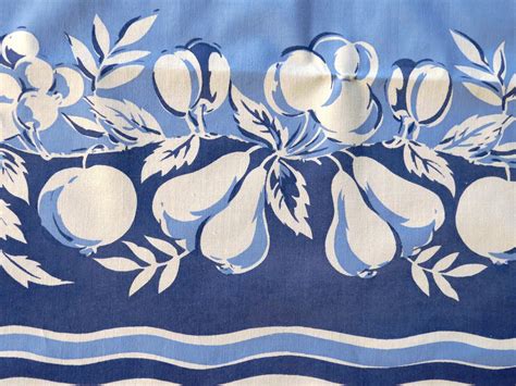 Lot of fruit themed kitchen décor | trice auctions. 1950s Fruit Themed Tablecloth - Square Blue White ...