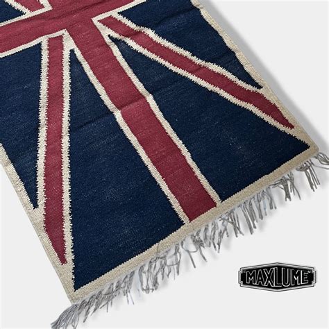 Hand Knotted Reversible Union Jack Rug Vintage Electrical