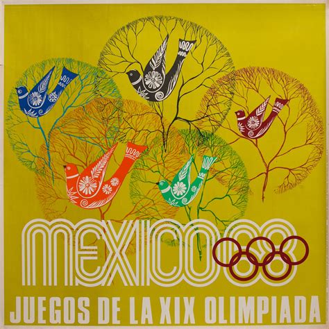 Original 1968 Mexico City Olympics Poster Birds David Pollack Vintage