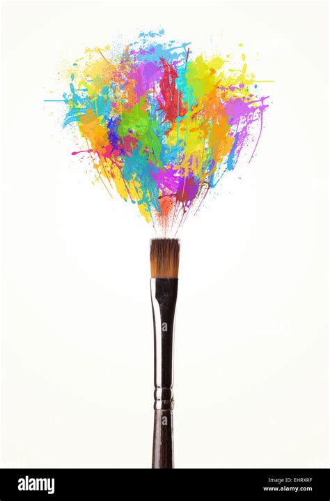 Brush Close Up With Colored Paint Splashes Stock Photo Alamy