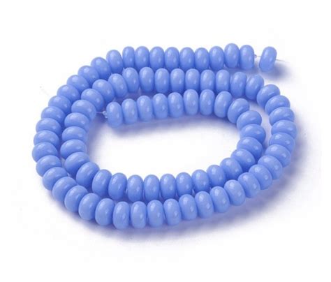 Periwinkle Blue Opaque Glass Beads 8x4mm Smooth Rondelle Golden Age