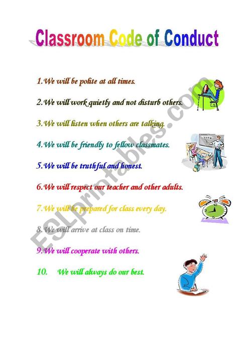 Classroom Code Of Conduct Esl Worksheet By Agnieszkab