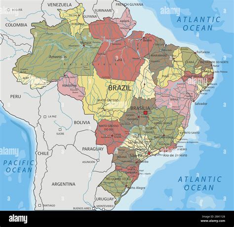 Detailed Brazil Political Map Stock Vector Image And Art Alamy