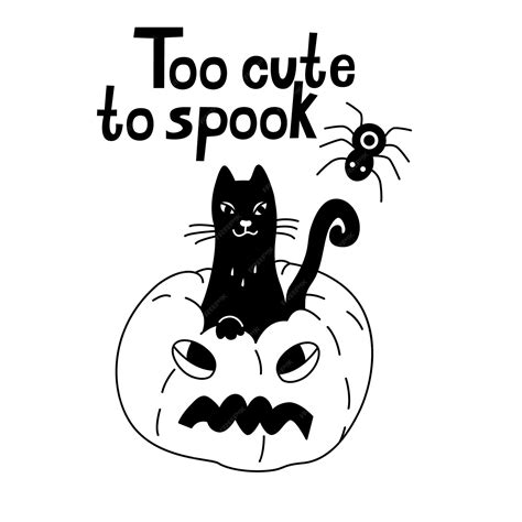 premium vector too cute to spook hand drawn lettering and illustration of a black cat sitting