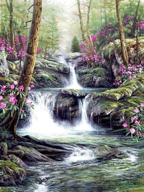 Waterfalls Waterfall Paintings Landscape Paintings Landscape Art