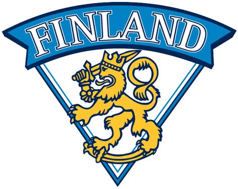 Finland Primary Logo 1996 A Gold Lion With A Blue Banner Above In