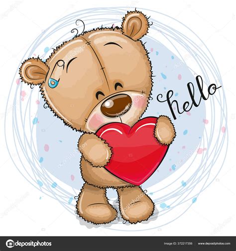 Cute Cartoon Teddy Bear Heart Blue Background Stock Vector By
