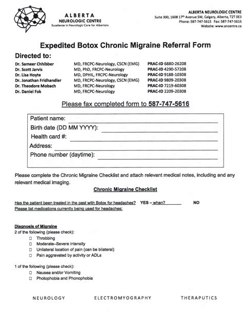 Alberta Neurologic Centre Expedited Botox Chronic Migraine Referral