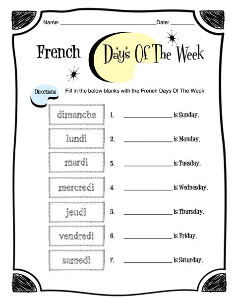 French Days Of The Week Worksheet Packet Made By Teachers