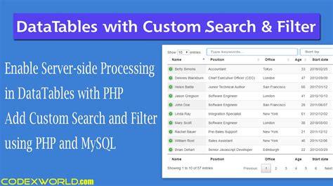 Datatables Server Side Processing With Custom Search And Filter Using