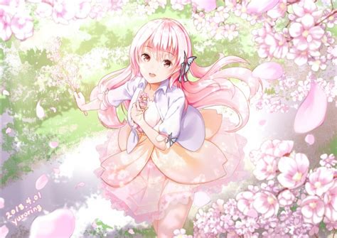 Wallpaper Anime Girl Sakura Blossom Pink Hair