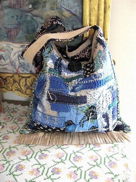Fiber Art Bag Denim Purse Textile Bag Denim Bag