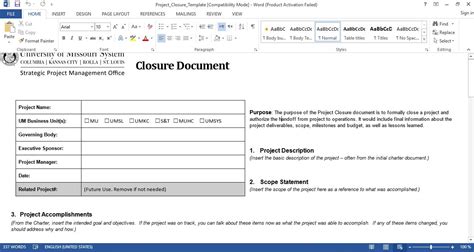 Project Closure Template