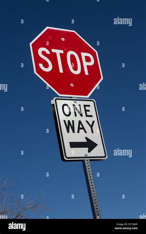 An American Stop And One Way Sign Stock Photo Alamy