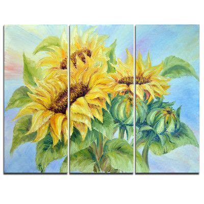 Designart Three Sunflowers Piece Painting Print On Wrapped Canvas