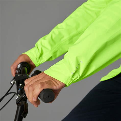 100 Mens Waterproof Urban Cycling Jacket Neon Yellow Btwin Decathlon