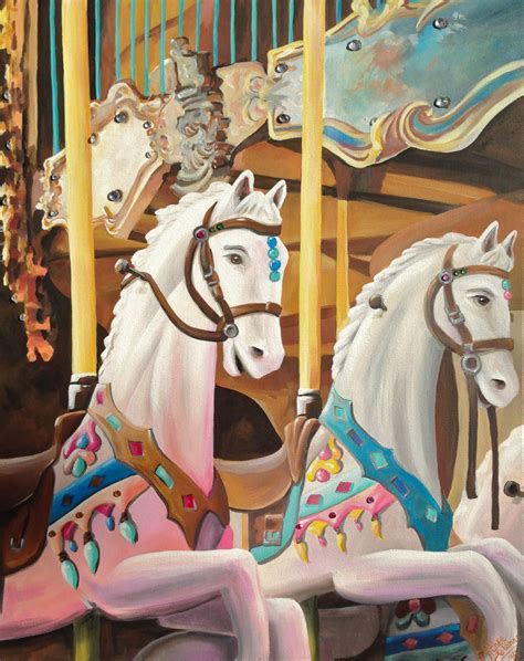 Carousel Horses Esther Acrylic Canvas Artist Shop Vintage Etsy