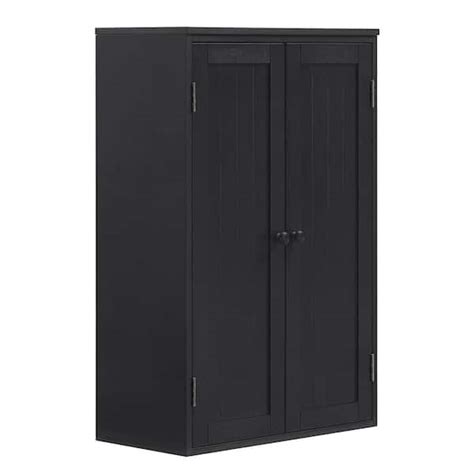 Black Modern Wood Accent Storage Cabinet With 2 Doors Freestanding